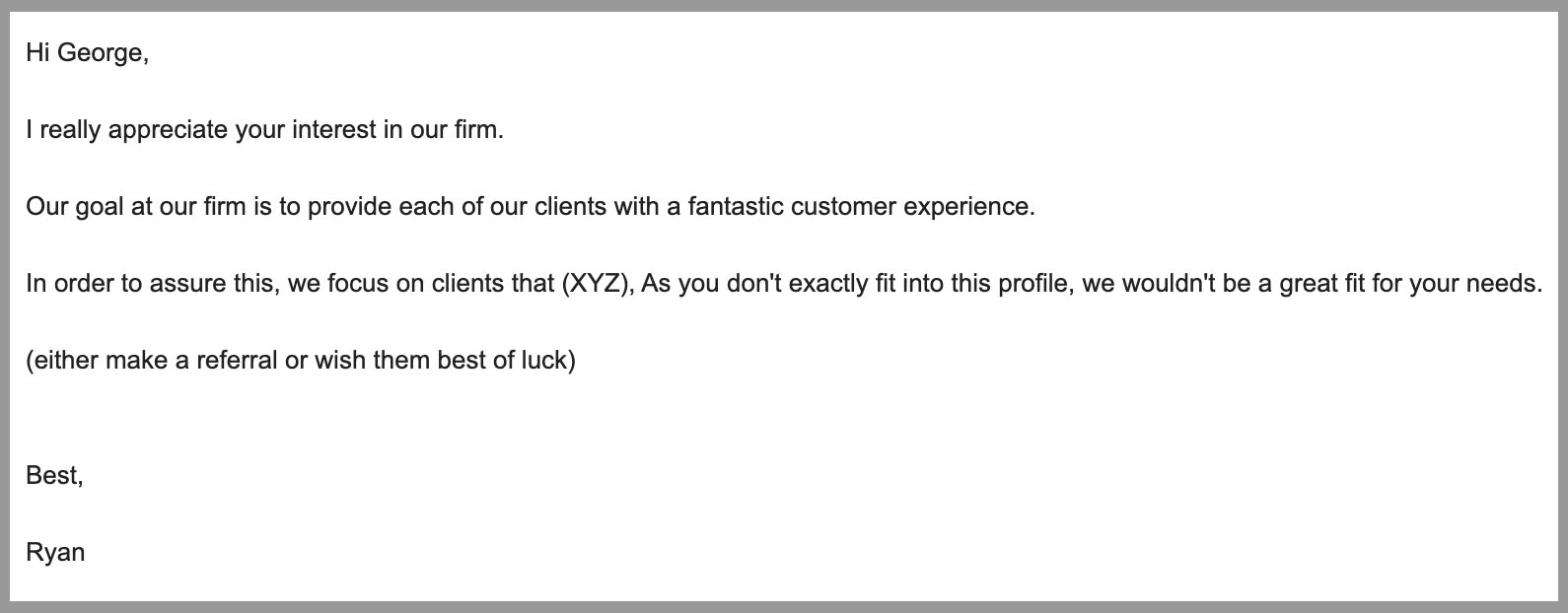 "Say No to Client" email template