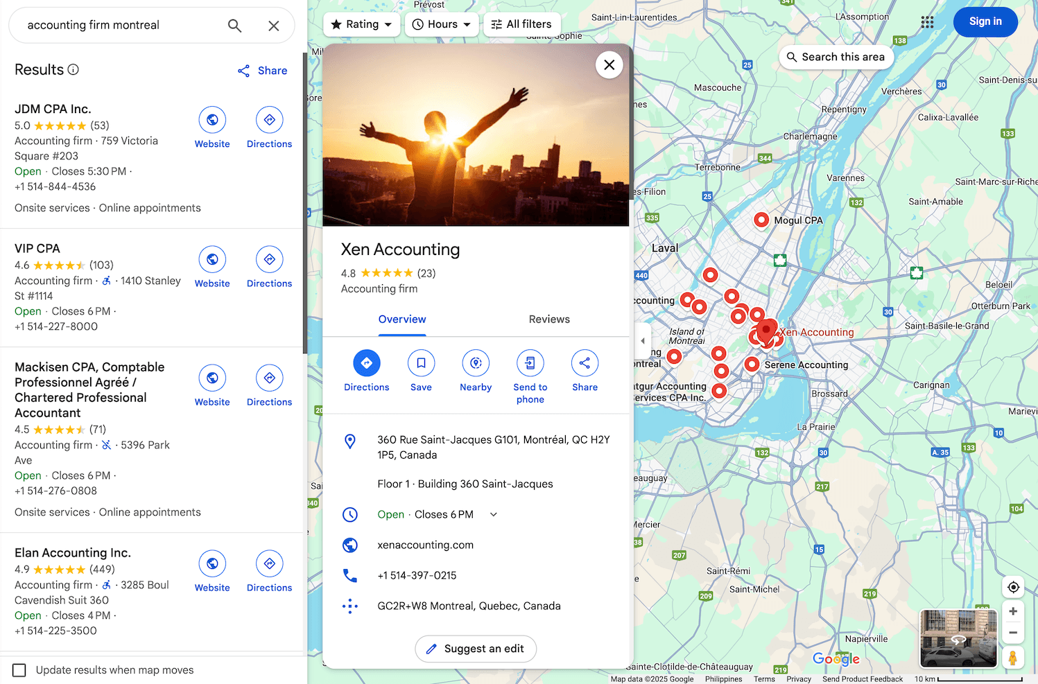 Xen Accounting appears when you search for "accounting firm montreal"