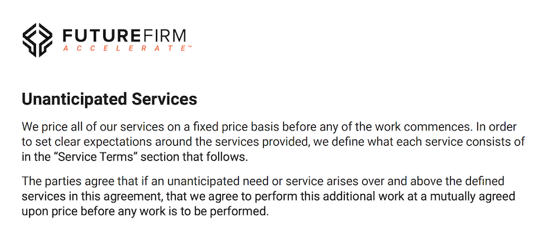 Unanticipated Services section from engagement letter template