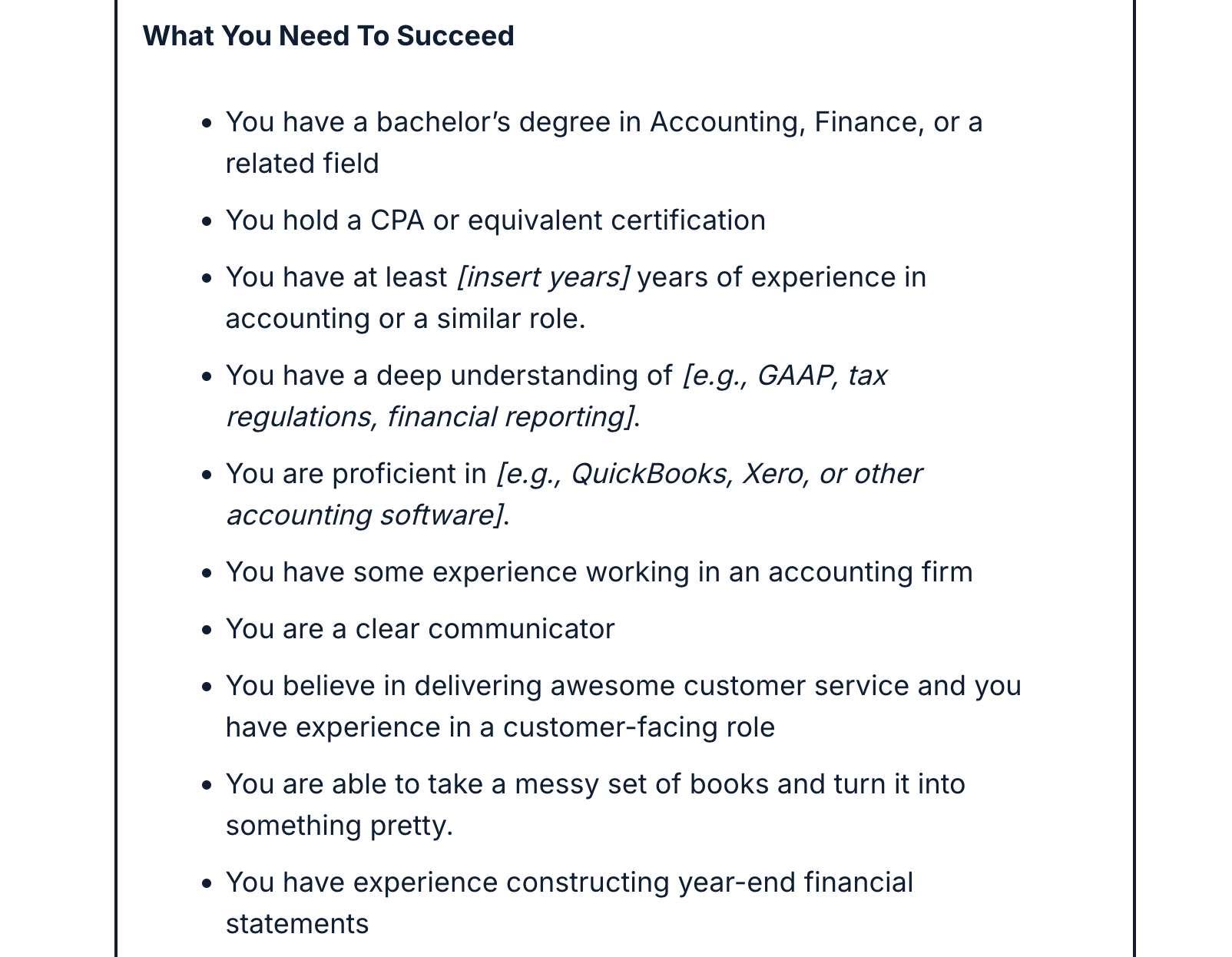 Example of a senior accountant job description from Future Firm