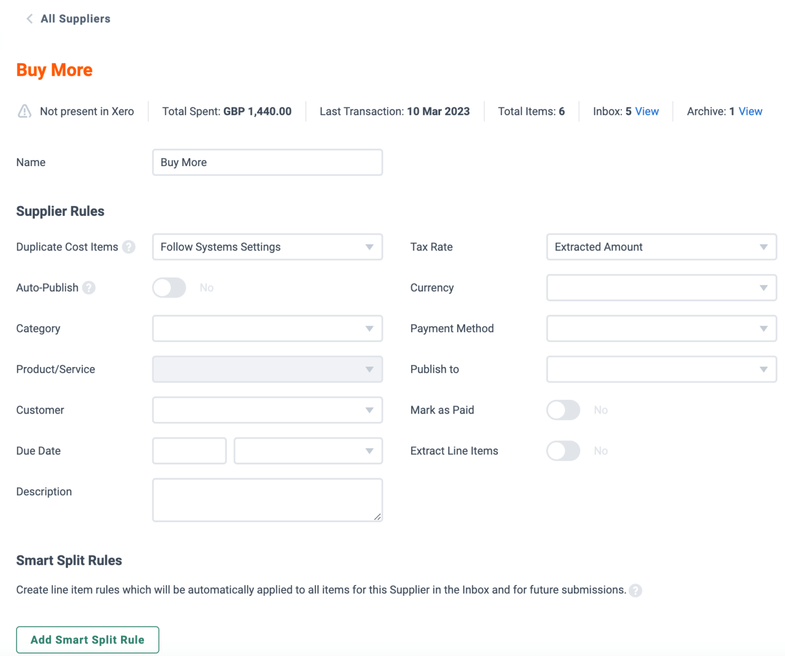 Dext Supplier Rules feature