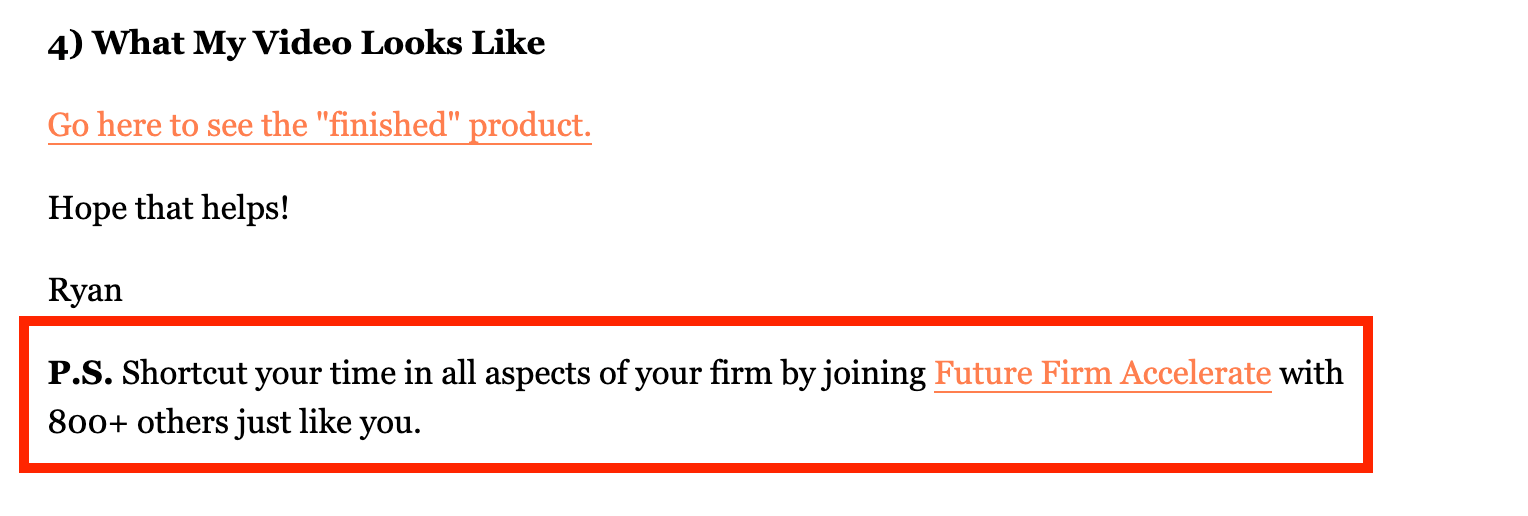 Example of P.S. Line in a Future Firm newsletter