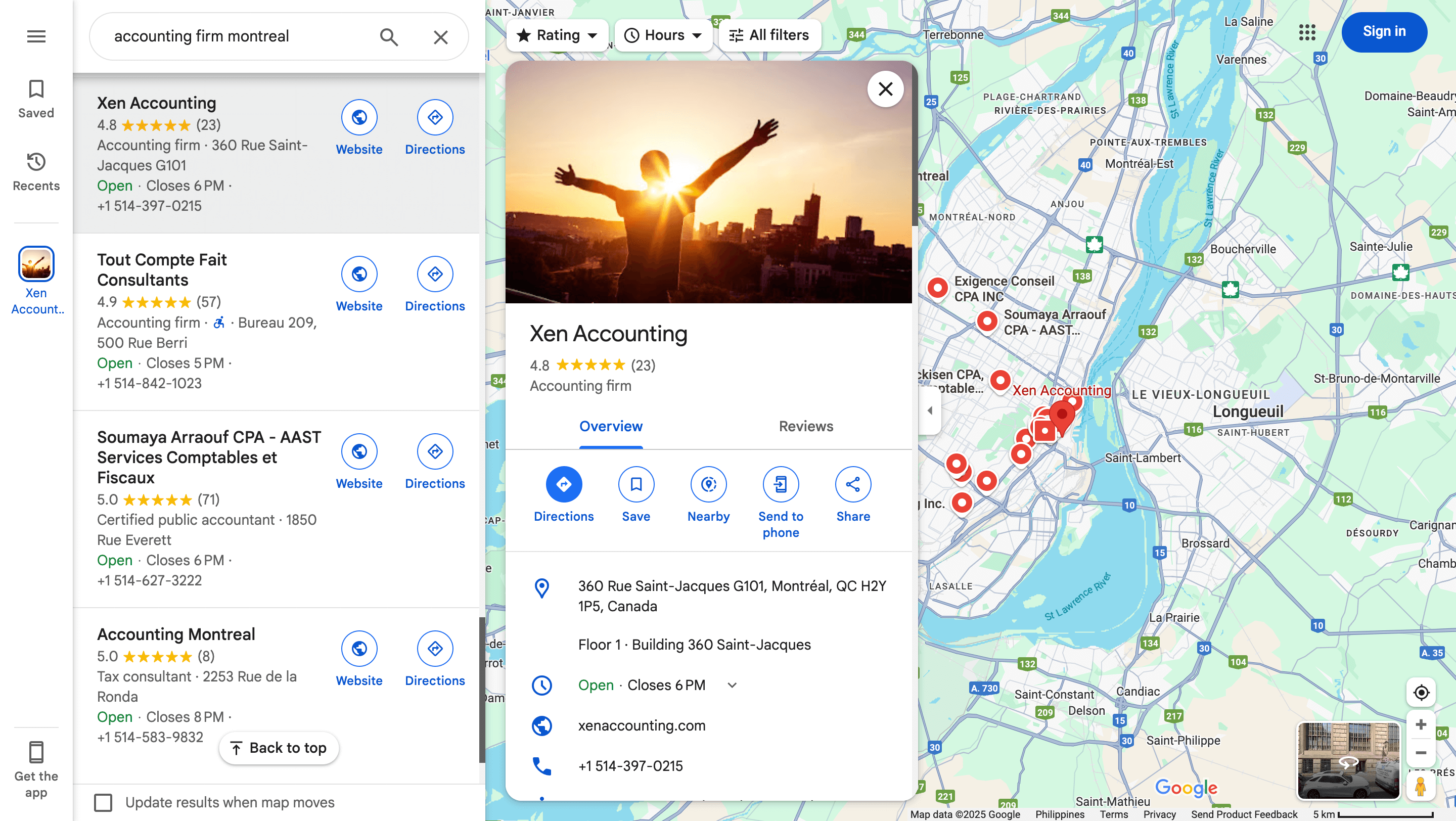 Google Business results for accounting firm montreal