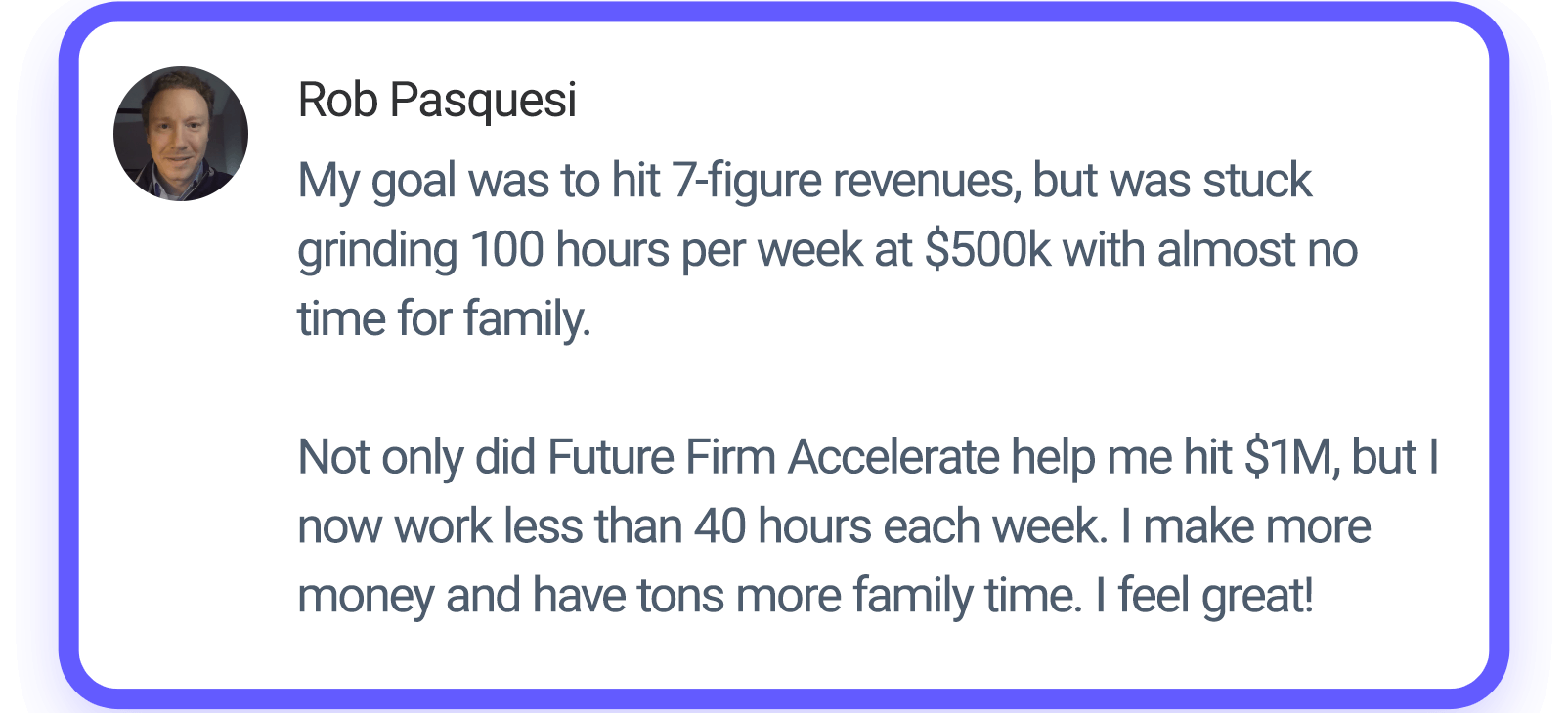 Feedback from FFA member Rob Pasquesi