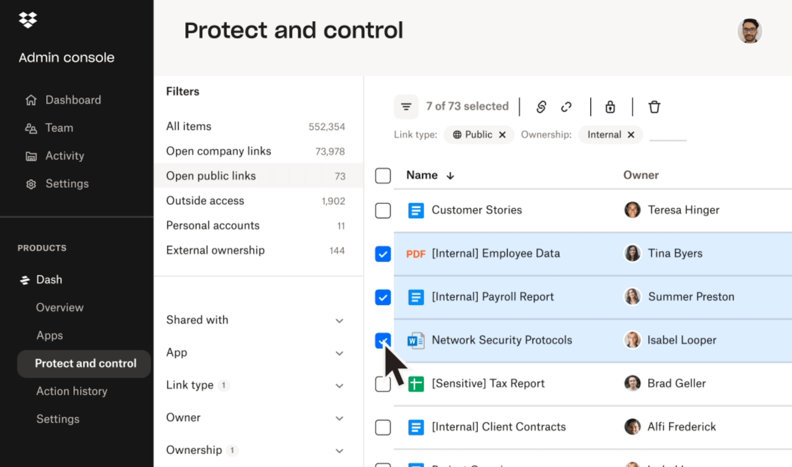 Dropbox admin console