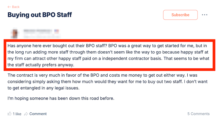 Future Firm Accelerate members talking about buying out BPO staff