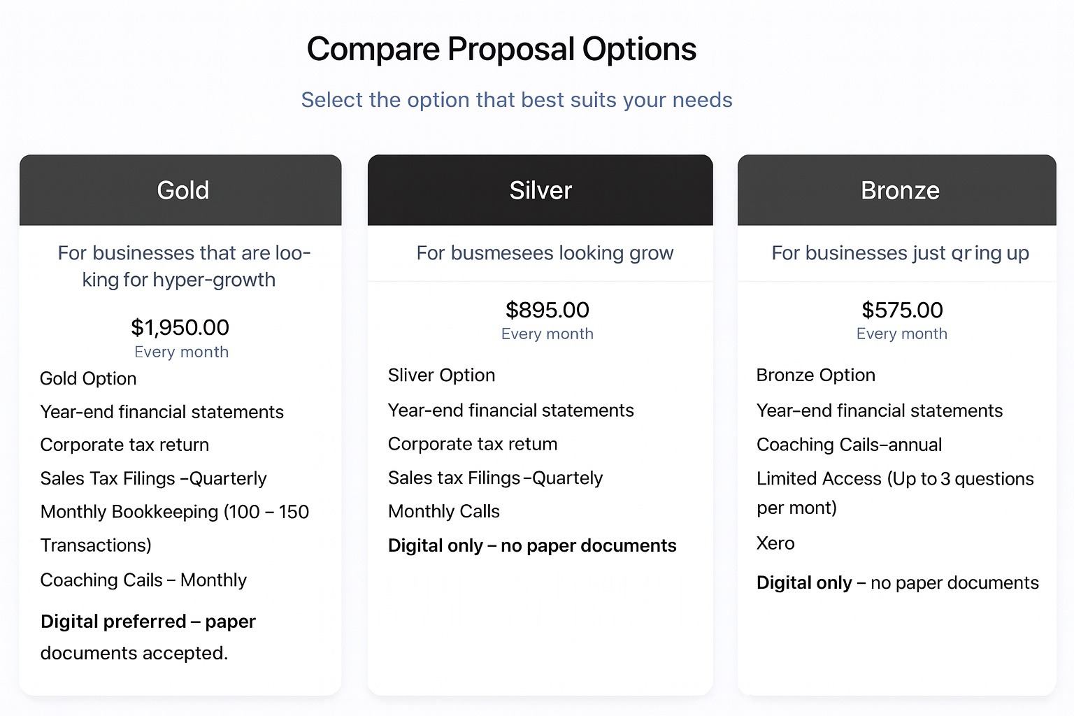 Sample three-tiered proposal created in Ignition