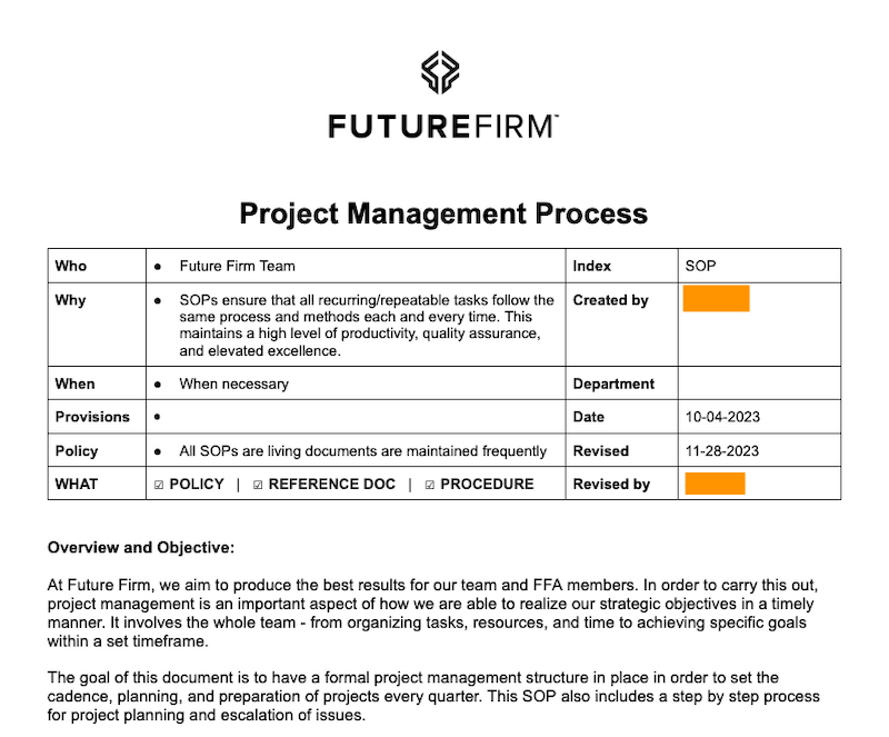 Future Firm SOP - Project management process
