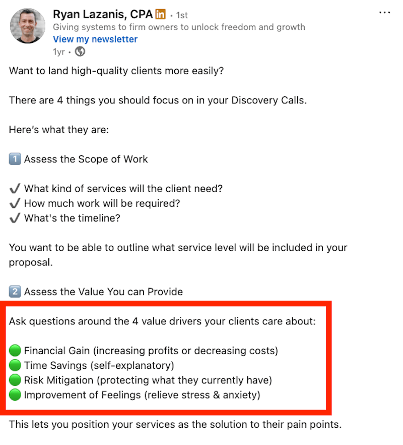 LinkedIn - Clients care about 4 things
